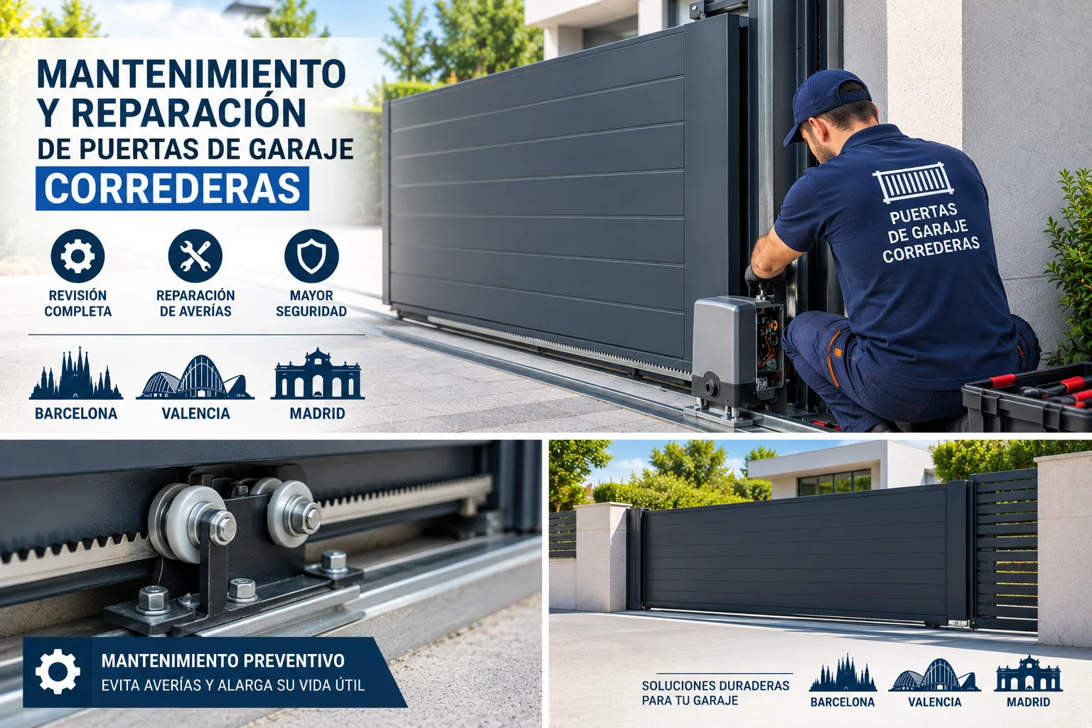 Reparacion Puertas de Garaje Correderas en Barcelona Valencia Madrid - Mantenimiento Reparaci&oacute;n Puertas de Garaje Correderas Barcelona Valencia Madrid